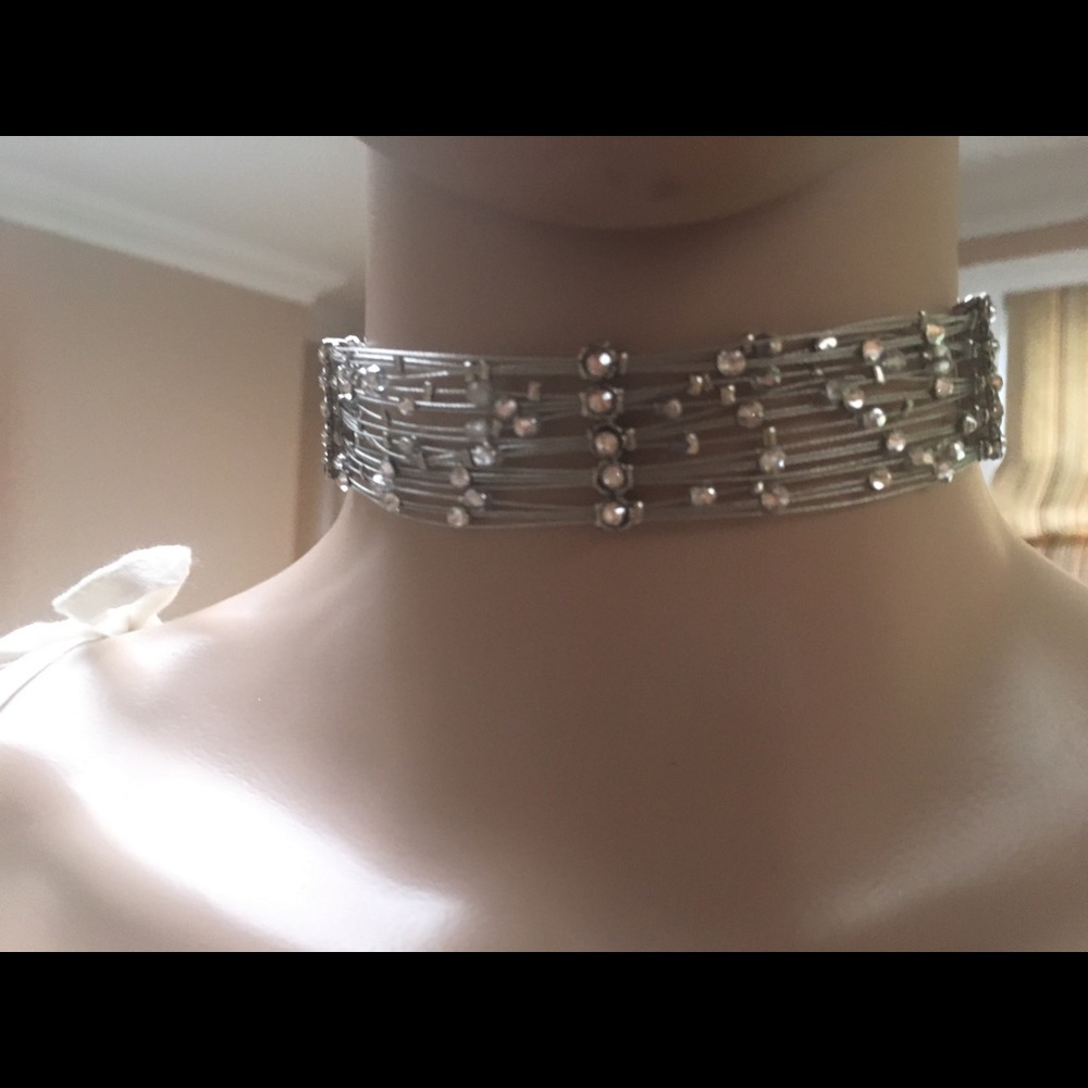 Elegant  silver choker with crystal adornments.